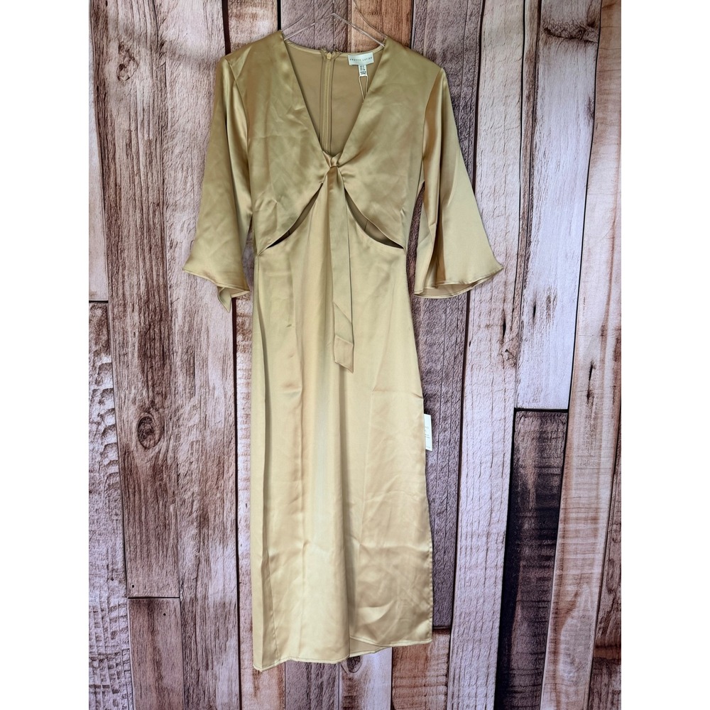 Pretty Lavish Tie Front Satin Midaxi Dress Irish Cream Wedding Guest US‎ 4 NWT